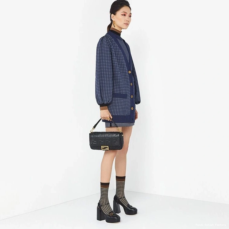 Cheap HOT Black Bag Medium In FF Motif Fendi Nappa Leather Baguette 0822
